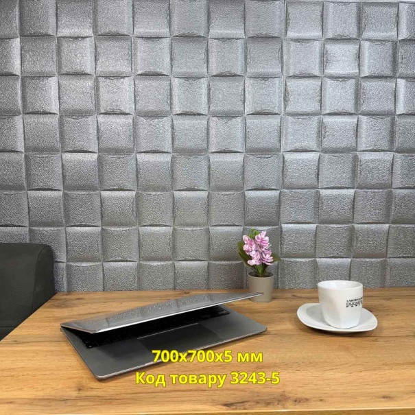 Самоклеюча декоративна 3D панель лоза графіт 700x700x5 мм